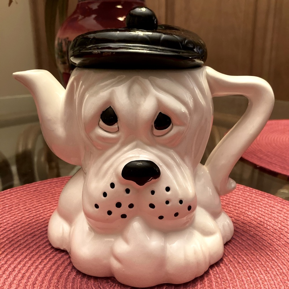 Teapot - White Dog with a Black Hat (Vintage)